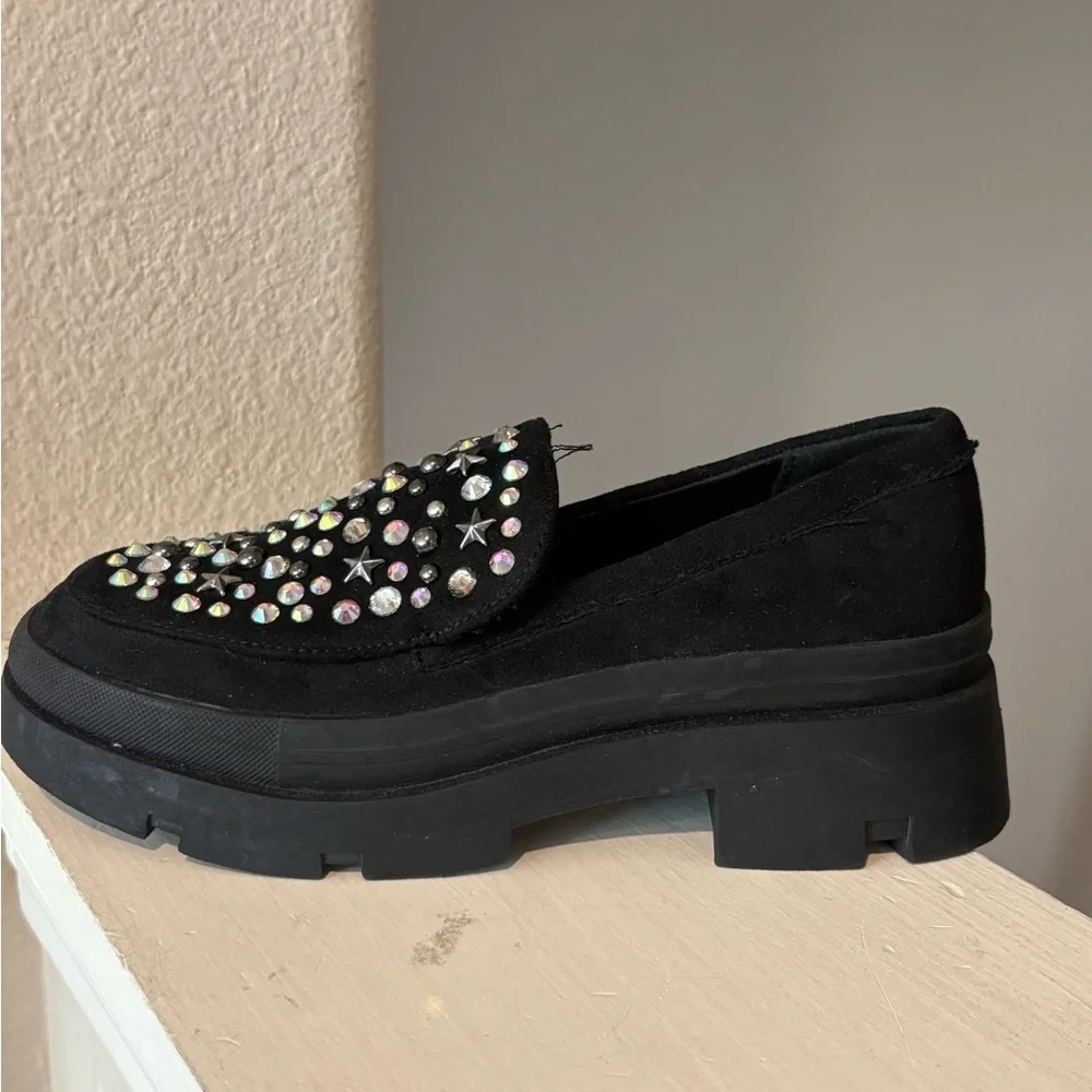 Steve Madden Loosy Studed Platform Chunky Black Loafers Big Kid Youth Size 2Y